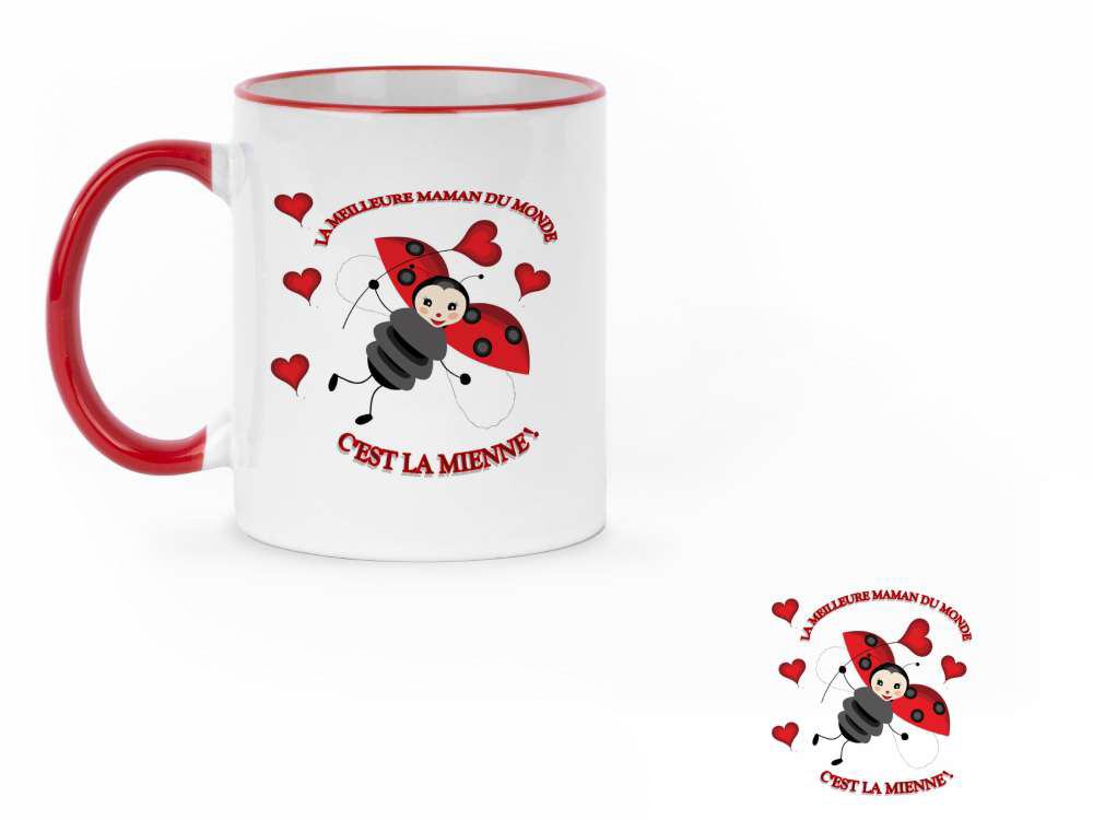 Tasse blanche avec une illustration d'une coccinelle