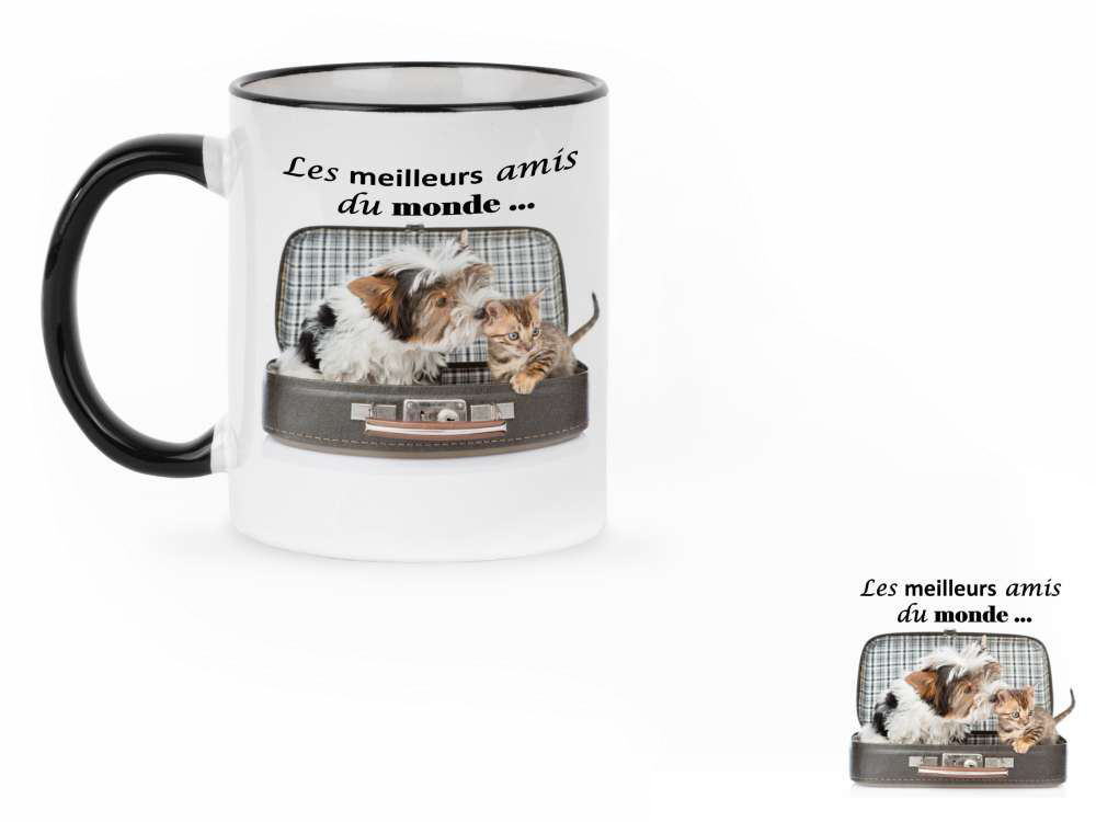 Tasse blanche avec une illustration de deux chiens