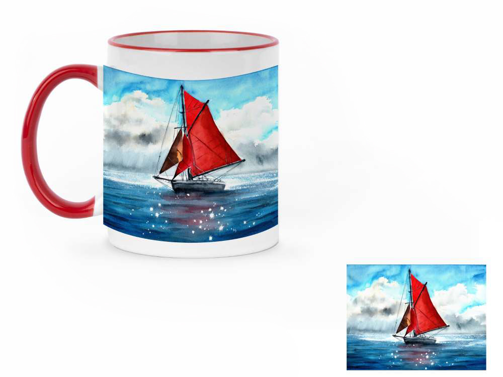 Tasse blanche avec une illustration d'un voilier