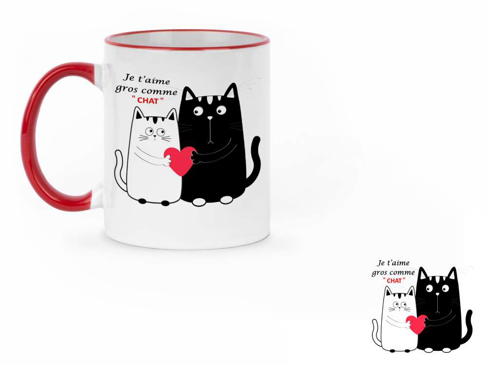 Tasse blanche avec une illustration de deux chats qui s'aiment