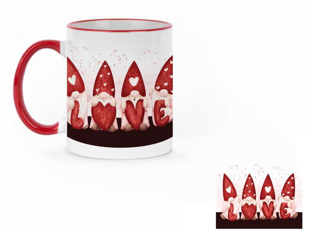 Tasse blanche avec des gnomes amoureux